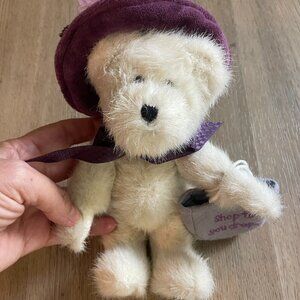 BOYDS Bear Ineeda BARGAIN Purple Hat Jointed White plush SHOP TILL YOU DROP 8"!